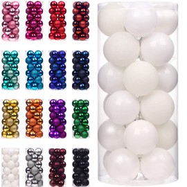 Emopeak 24Pcs Christmas Balls Ornaments for Xmas Christmas Tree - Shatterproof Christmas Tree Decorations Large Hanging Ball for Holiday Wedding Party Decoration (White, 1.2"-3.1CM)