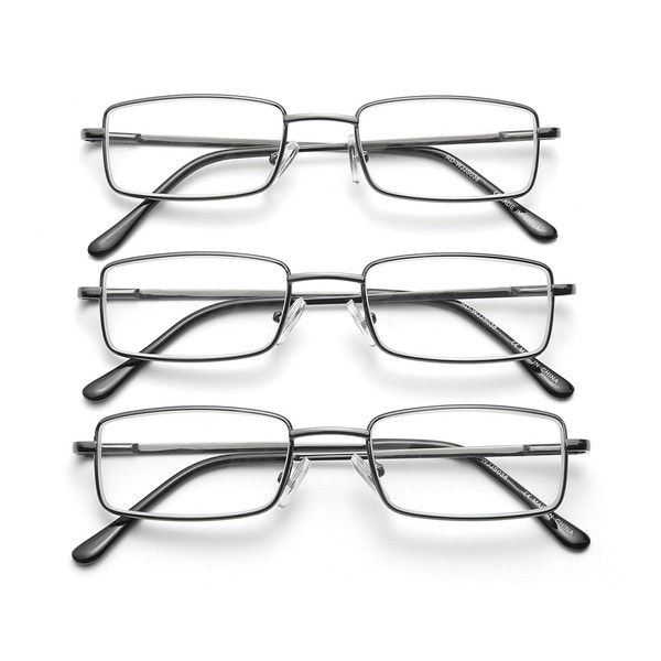 OKH 3 Pack Stainless Reading Glasses, Metal Frame Blue Light