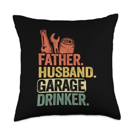 Funny Beer Drinking Humor & Mechanics Gifts Men Father Husband Garage Drinker Vintage Mechanic Dad Handyman Throw Pillow, 18x18, Multicolor