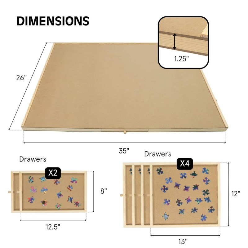 Mrshll 1500 Pieces Rotating Puzzle Board w 6 Storage Drawers