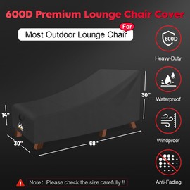 Zettum Outdoor Lounge Chair Cover - Waterproof Patio Chaise Lounge Chair Cover, 600D Heavy Duty Fade-Resistant Outdoor Seating Cover For Pool Lounge Chair, Lawn Bench Furniture 68 x 30 x 30 Inch