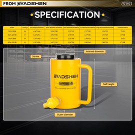 HYADSHEN 20T 4” Stroke Hydraulic Hollow Cylinder Jack Porta Power Ram Jack Hydraulic Lifting Cylinder Industrial Hollow Hydraulic Cylinder Jack for Machinery and Shipbuilding