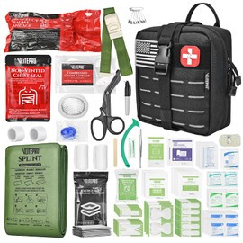 144Pcs Advanced Trauma First Aid Kit - Emergency Camping Gear with Tourniquet, Compression Bandage, 36" Splint | Portable Survival Gear for Outdoor, Home, Camping- Gift for Husband Dad and Wife-Black