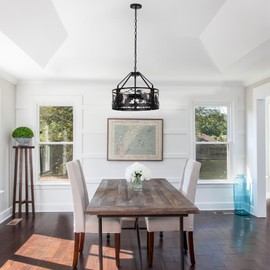 Monaxon Rustic Industrial Farmhouse Ceiling Chandelier, 4-Light Adjustable Pendant Light with Bear & Deer Design - Perfect for Dining Room, Kitchen, Lodge, or Foyer Lighting