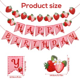 Strawberry Birthday Banner, Strawberry Themed Party Decorations Happy Birthday Hanging Banner for Baby Girl Shower Party Decor