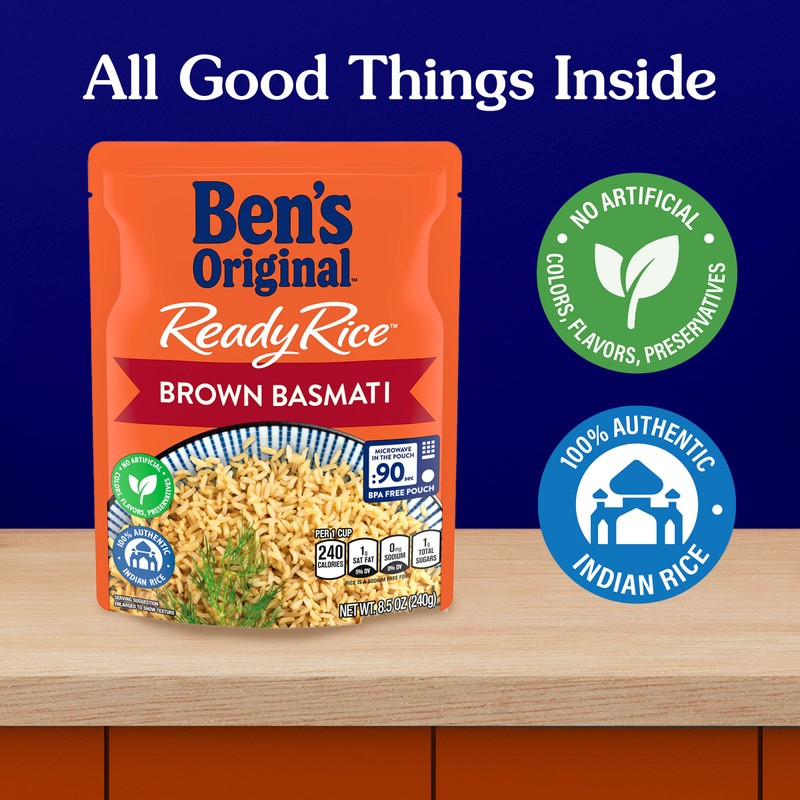 BEN'S ORIGINAL Ready Rice Brown Basmati Rice, Easy Dinner Side,