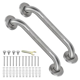 IJDD 16 Inch Shower Grab Bars for Seniors, 2 Pack Brushed Nickel Stainless Steel ADA Grab Bars with 1.25'' Diameter Anti-Slip Textured Surface, Shower Safety Hand Rails for Elderly Handicapped