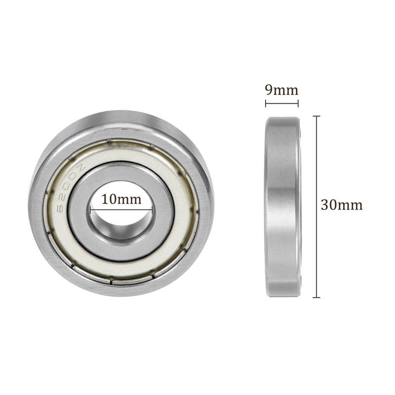 Kozelo 5pcs 6200ZZ Ball Bearings 10x30x9mm Chrome Steel Double Shielded