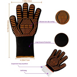 MSDADA BBQ Gloves, 1472°F Heat Resistant Grill Gloves, Fireproof Oven Mitts for Grilling, Smoking,Barbecue, Cooking, Welding, Baking, Camping, Cutting, with Oil Brush(Orange)