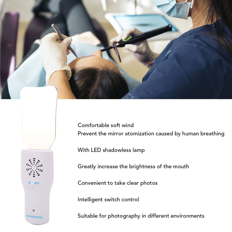 Dental Mirror Handle Prevent Fog LED Light Teeth Oral Cavity