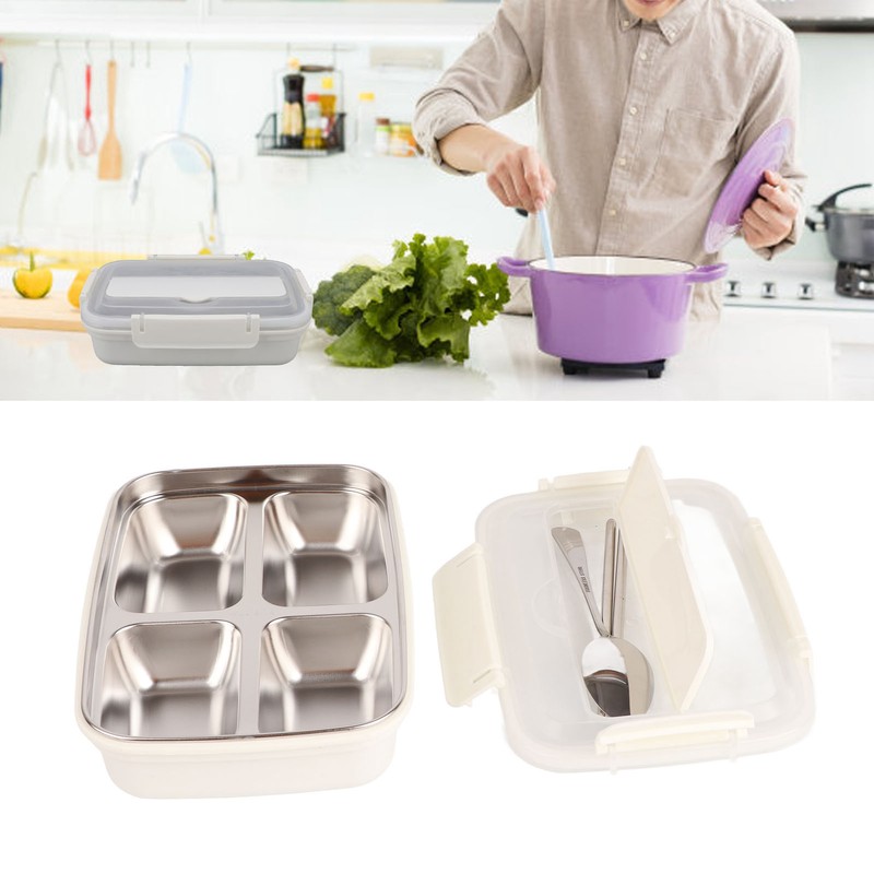 Lunch Box 4 Compartments Design 304 Stainless Steel Matching Tableware