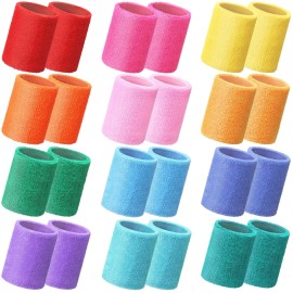 Lenwen 24 Pcs 4 Inch Wrist Sweatbands Sports Wristband for Men Women Cotton Elastic ...