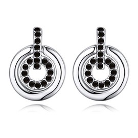 Crystalline Azuria Crystals Black Round Circle Stud Earrings 18K White Gold Plated for Women