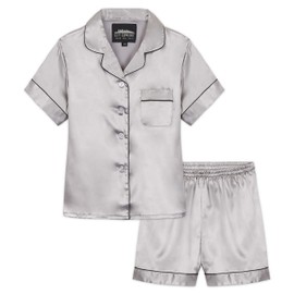 CityComfort Girls Pyjamas for Kids & Teenagers Summer Nightwear Sets Button Down Satin Short PJs Breathable Soft Loungewear Short Sleeved Jammies for Girls (7-8 Years, Taupe)