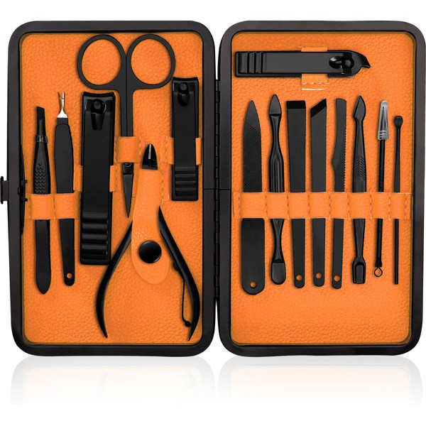 Utopia Care 15 Pieces Manicure Set - Stainless Steel Manicure Nail Clippers Pedicure Kit - Professional Grooming Kits, Nail Care Tools(Orange)