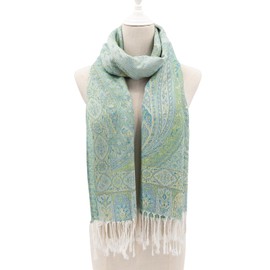 Green Paisley Pashmina Shawls, Mint Green Reversible Soft Paisley Scarf and Wrap for Women(CA-Style5-Mint Green)