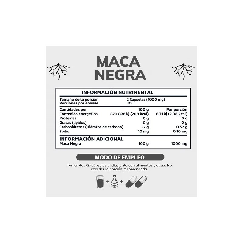 Maca Negra Peruana Orgánica 1000 Mg - Capsulas Maca Negra