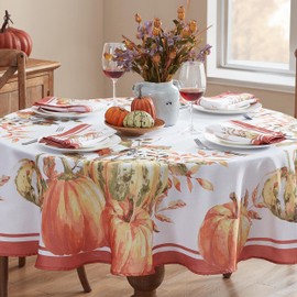 Home Bargains Plus Thanksgiving Orange Provence Heritage Pumpkin 70 inch Round Fabric Tablecloth