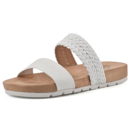 CLIFFS BY WHITE MOUNTAIN Women's Tactful Double Strap Slide Sandal, White/Smooth, 8 M