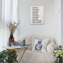 PHAMTE No Excuses Never Give Up Inspirational Workout Wall Art, Motivational Inspirational Print Framed Canvas Painting Artwork Home Gym Yoga Exercise Fitness Room Office Decor（11x14 Inch（White）