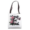 Letter E Initial Floral Monogram Rose Pink Flower Butterfly Tote