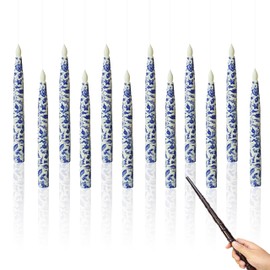 Floating Candles with Wand, Magic Hanging Candles Flameless Floating LED Candle with Remote Battery Operated Blue and White Taper Candle Light Flickering for Party Birthday Decor Gift
