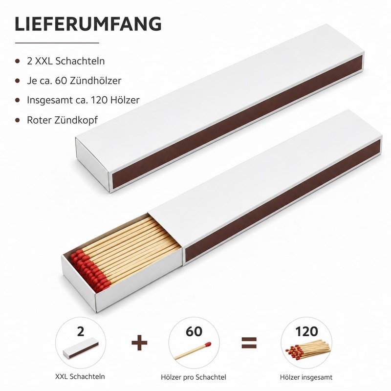 jameitop® 2 XXL / Jumbo Packs of Matches Without Print/White