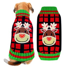 ABRRLO Christmas Dog Jumper Ugly Vintage Knit Plaid Xmas Reindeer Holiday Festive Dog Jumper Clothing for Small Medium Large Dogs Cat (Reindeer, XL)