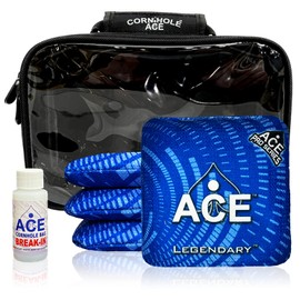 CornholeAce Legendary - Light Blue - ACE Pro Bag Kit: 4 Bags + Break-in Kit + Carry Case - Professional Cornhole Bags Dual Sided Slick Stick
