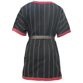 HiiFeuer Medieval Stripe Loose Tunic top, with Vintage Belt and Bag, Renaissance Knight Lace Up Shirt, Viking Pirate Costume (Black M)