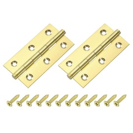 sourcing map 2 Pcs Folding Butt Hinges, 3 Inch Brass Small Door Hinges Butt Cabinet Hinges Flat Head Folding Craft Hinges with Screws for Door Wooden Boxes Windows Dressers, Gold Tone