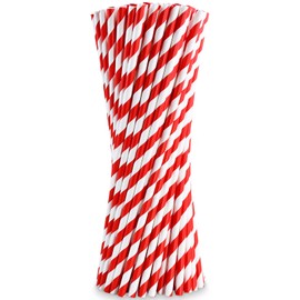 12" Extra Long Large Disposable Paper Drinking Straw 8mm Wide Red White - For Tall Drinks, Smoothies, Milkshakes