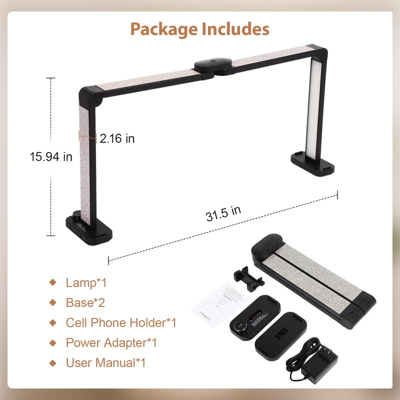 FAHKNS Large Half-Moon Light for Nail Desk, 34IN Foldable LED