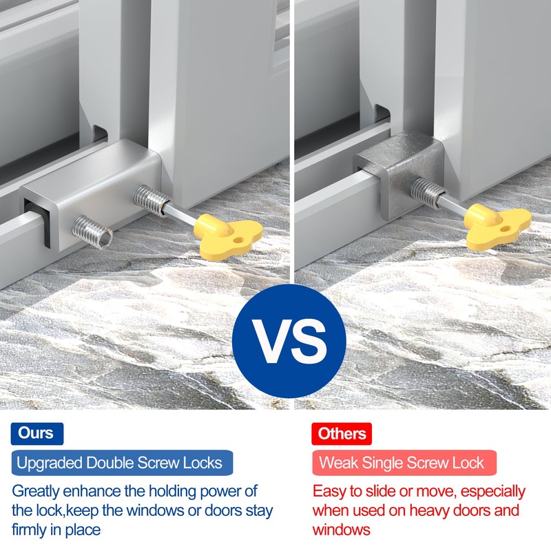RELIANCER 8 Sets Sliding Window Locks,Aluminum Security Door Window Stoppers,Adjustable