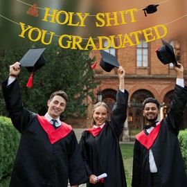 Holy You Graduated Banner, Glittery Class of 2025 Graduation Banner Decorations, Congrats Grad, Happy Graduation Party Hanging Signs.