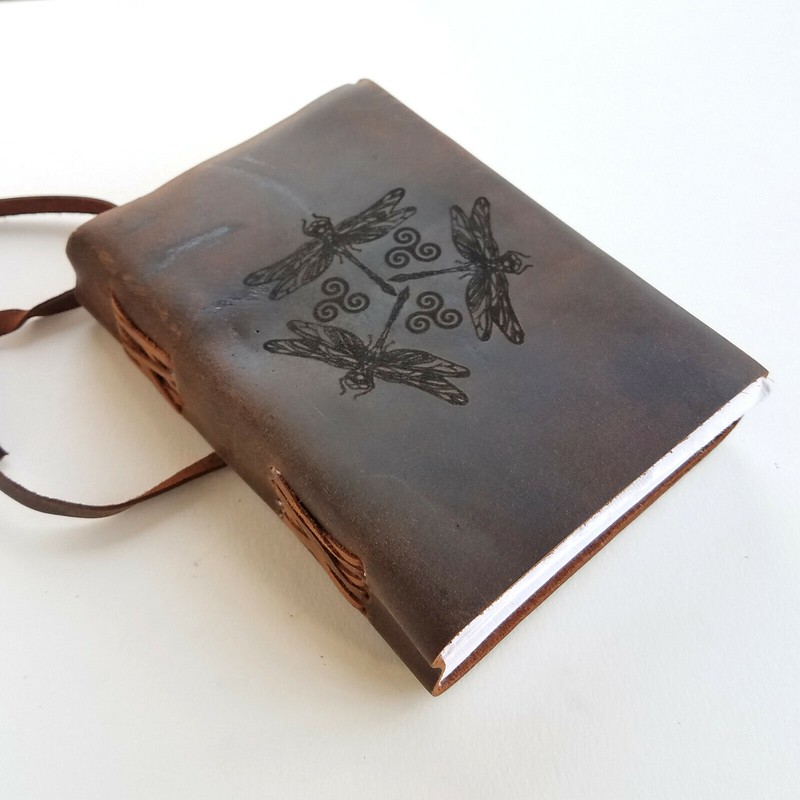 Lyoncraft Celtic Dragonfly Genuine Leather Journal, Free Personalizatio