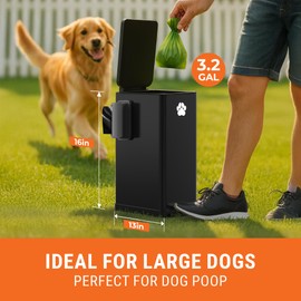 Large Dog Poop Trash Can Outside, 3.2 Gal Metal Dog Waste Trash Can with Lid Outdoor, Waste Container with Pedal Garbage Poop Bin, Poo Bucket Outdoor with Lid for Backyard Odor Control (Large)