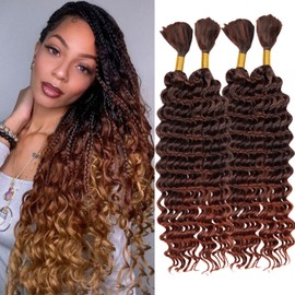 Braiding Hair 300g 4 Bundles/Pack 18 Inch Deep Wave Bohemian Braids for Curly Braiding Hair No Weft Natural Color, Boho Braids Hair Water Wave（T350#）