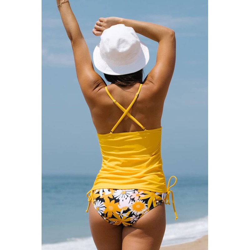 Beachsissi Women's Tummy Control Drawstring Side Two Piece Swimsuits Floral