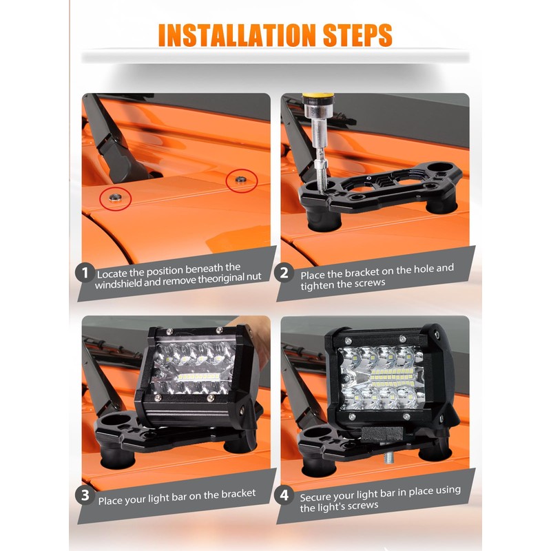 UNI-SHINE 2-Pack Hood Mounting Brackets for Light Bar Fit for