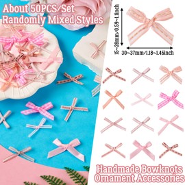 100 Pcs Mini Satin Ribbon Bows, Pink Bows Tiny Decoration Ribbon Bows, Pink Twist Tie Bows for Hair Accessories, Sewing Appliques Crafts, Costume, Shoe Decor Party Gift Box Ornaments