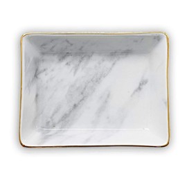 Marble Ceramic Jewelry Tray Ring Dish Ring Holder Display Organizer with Golden Edged Wedding Valentine's Day Housewarming Gift (Grey, 5.3inch)