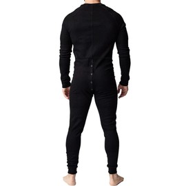 Muscle Alive Mens Long Sleeve Onesie Henley Jumpsuit Stretchy Cotton Ramper Black L