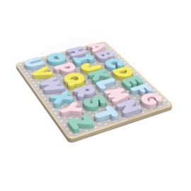 Montessori Wooden Alphabet for 3+ Years, Alphabet for Children, Letter Puzzle, Wooden Educational Montessori Alphabet with Insertable Letters and Pastel Colours, Didactic Toy