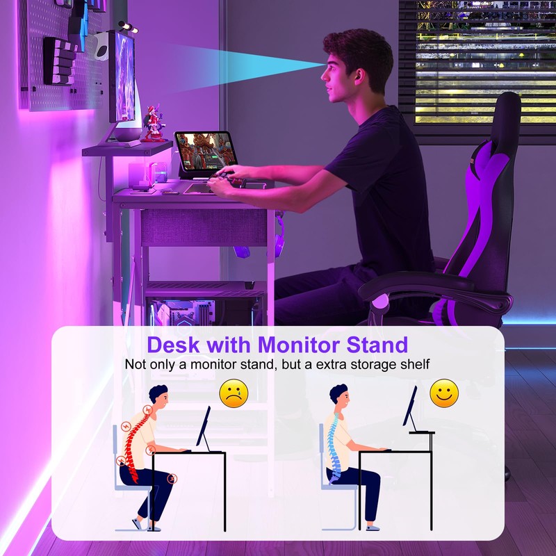 X-cosrack 33.5" Small Gaming Desk with LED Lights & Long