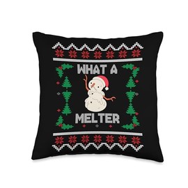 Naughty Nice List Humbug Christmas What A Melter Funny Anti-Christmas Melting Snowman Xmas Joke Throw Pillow, 16x16, Multicolor