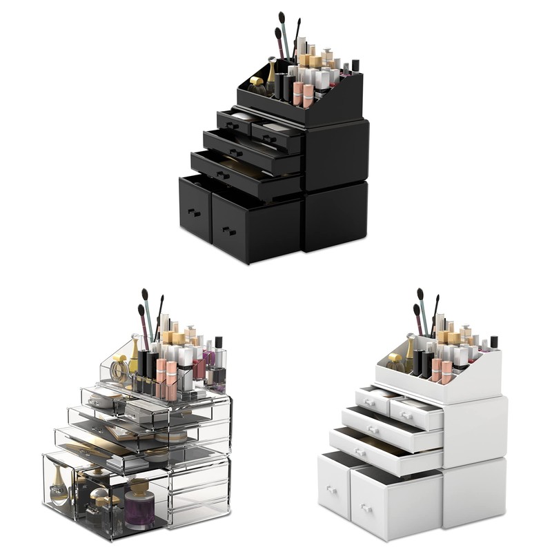 READAEER Makeup Organizer 3 Pieces Cosmetic Storage Case with 6