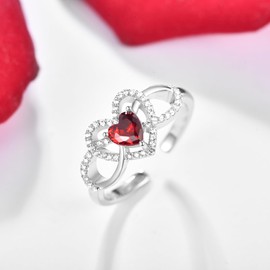 KINGWHYTE Infinity Ring 925 Sterling Silver Love Heart Ring Eternity Wedding Garnet Rings for Women Diamond Cubic Zirconia Engagement Gift Promise Jewellery for Couples Girlfriend Fiancee, Garnet