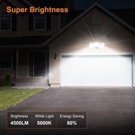 LEPOWER 4500LM Outdoor Flood Lights, 45W LED Flood Light, Exterior Flood Lights Switch Controlled, 5000K, 3 Adjustable Heads IP65 Waterproof Outdoor Lights for House, Garage, Yard Black