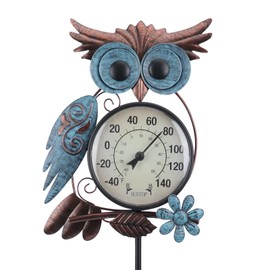 MUMTOP Outdoor Thermometer, 42 Inch Metal Owl Garden Stake Outside Wall Thermometer for Patio, Yard and Garden